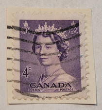 CANADA Postage ~ Queen Elizabeth II ~ Purple 4₵ Stamp ~ Posted ~ 1953 ~ F58