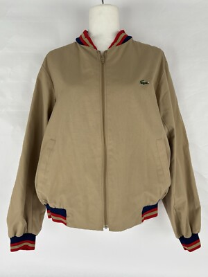 VTG Lacoste Izod Tan Long Sleeve Zip Front Bomber Jacket Men’s Size X-Large 