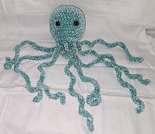 Handmade Crochet Turquoise Velvet Octopus Plush