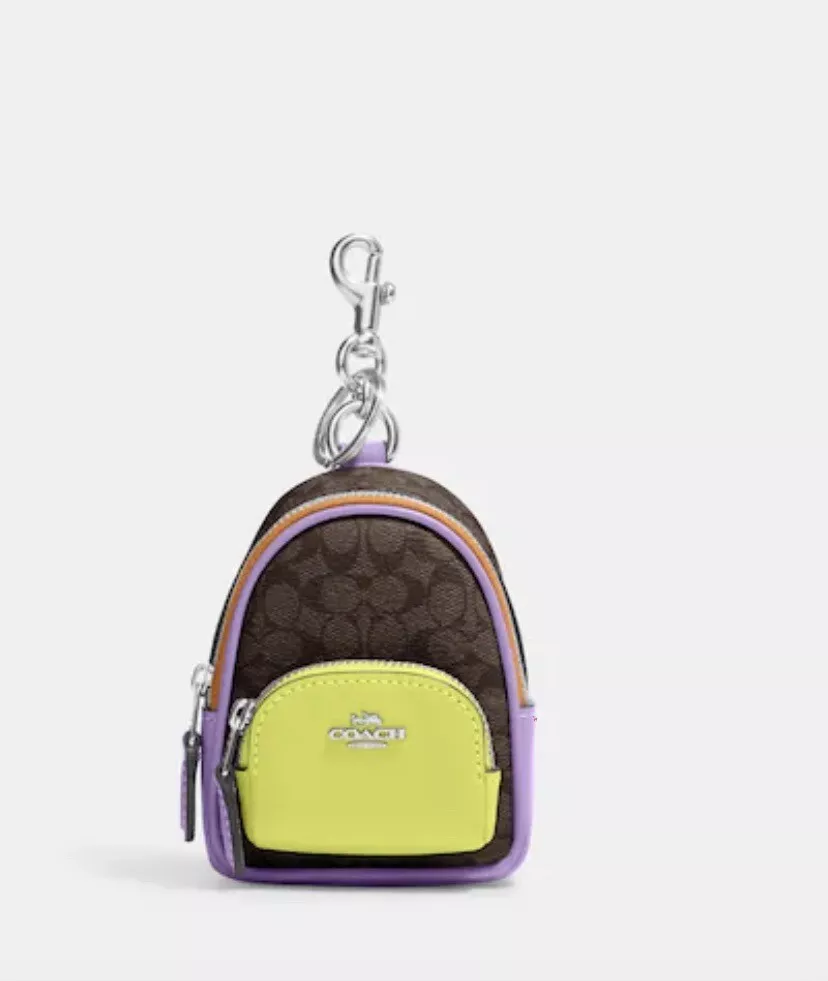 Coach Mini Court Backpack Bag Charm In Signature Canvas with Colorblock  C7803
