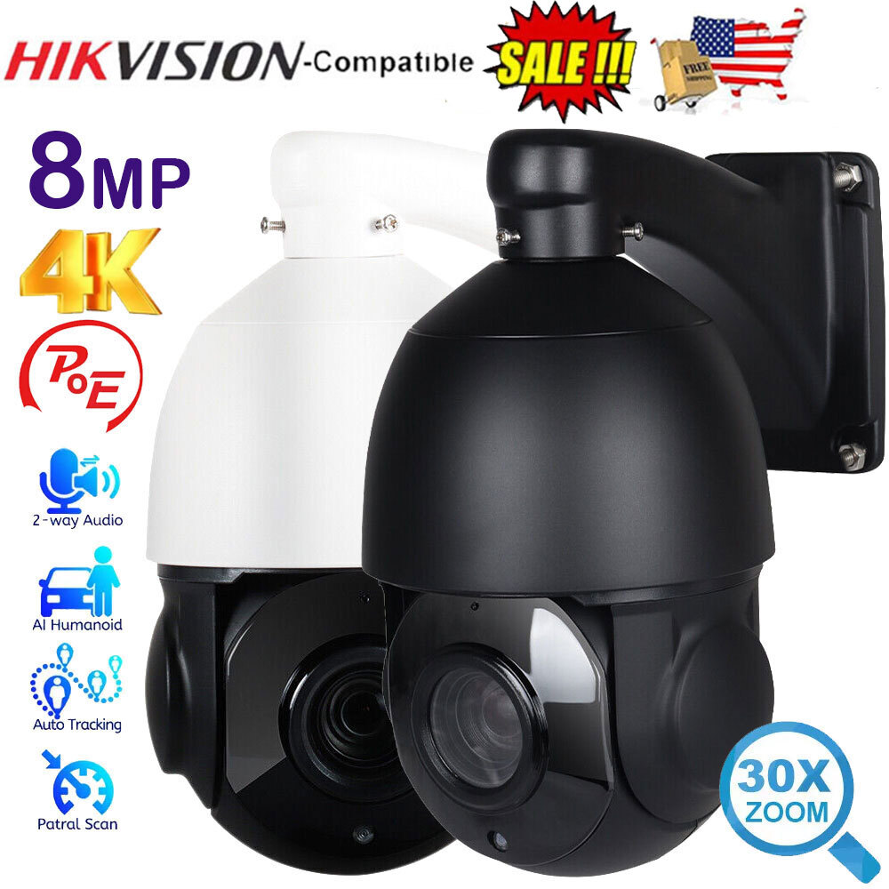 Hikvision Compatible 4K 8MP 30X Zoom POE PTZ IP Camera 2-Way Audio IR Black US