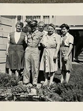Vtg 1940s WWII Service Man Returning Home Hero Black White Photo Snapshot 1C13