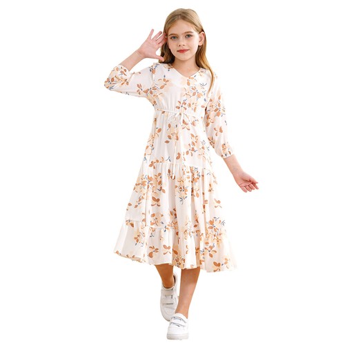 Girls Maxi Dress V Neck Daily Wear High Waist Long Dresses Cute Summer Dress - 第 22/56 張圖片