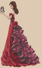  Elegant Lady with Butterfly Full Counted Cross Stitch Chart #1-156BB