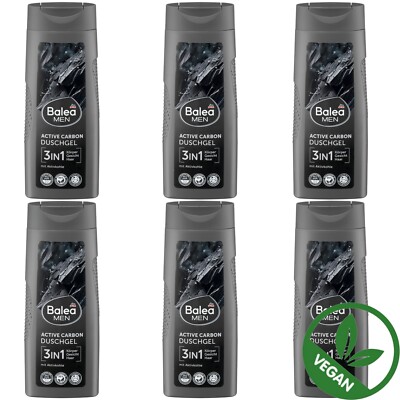 6 x 300 ml | Balea Men Duschgel Active Carbon 3in1 Körper, Gesicht & Haar Vegan