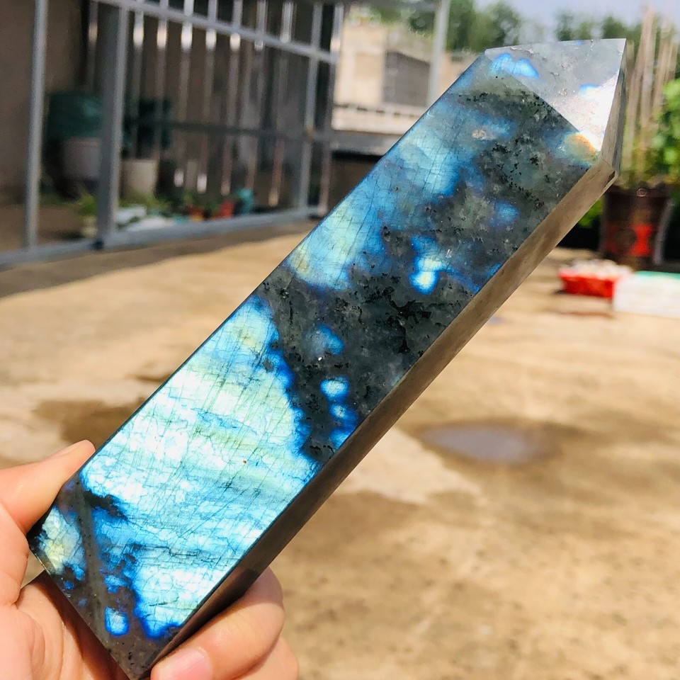 373g Natural Blue Light Labradorite Quartz Crystal Tower Mineral Reiki