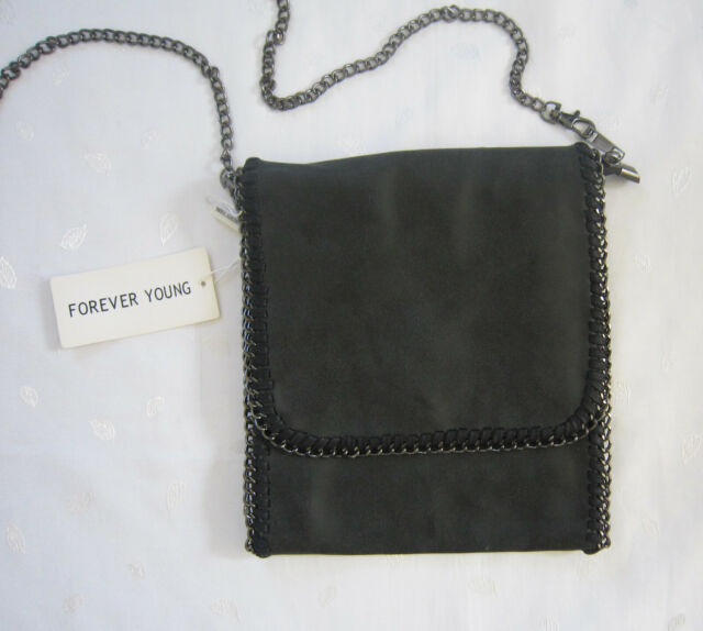 NWT FOREVER YOUNG Vegan Leather Cross Body Bag with Chain Strap 9.75&quot; H x 8.5&quot; W | eBay