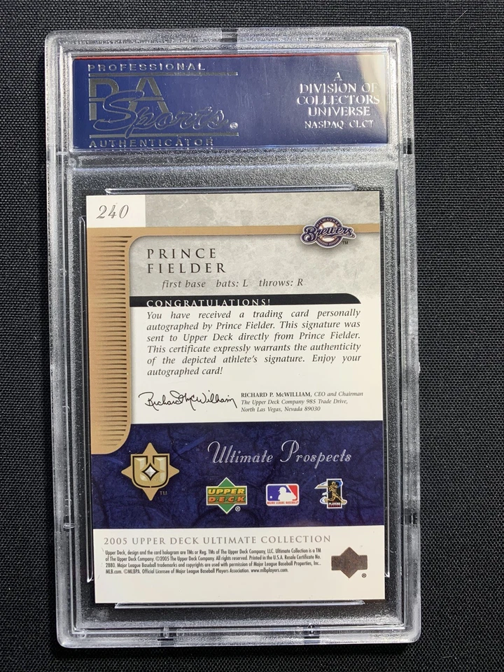 2005 UD ULTIMATE COLLECTION AUTO /99 PRINCE FIELDER RC Psa 10 TRUE GEM - Image 2 of 2