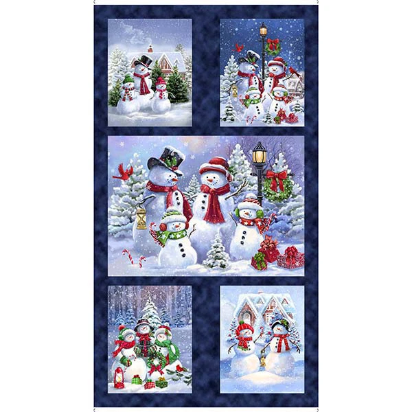 Christmas Snowmen Fabric 24" X44" Panel Snowman Holiday Snow Scenes QT Cotton