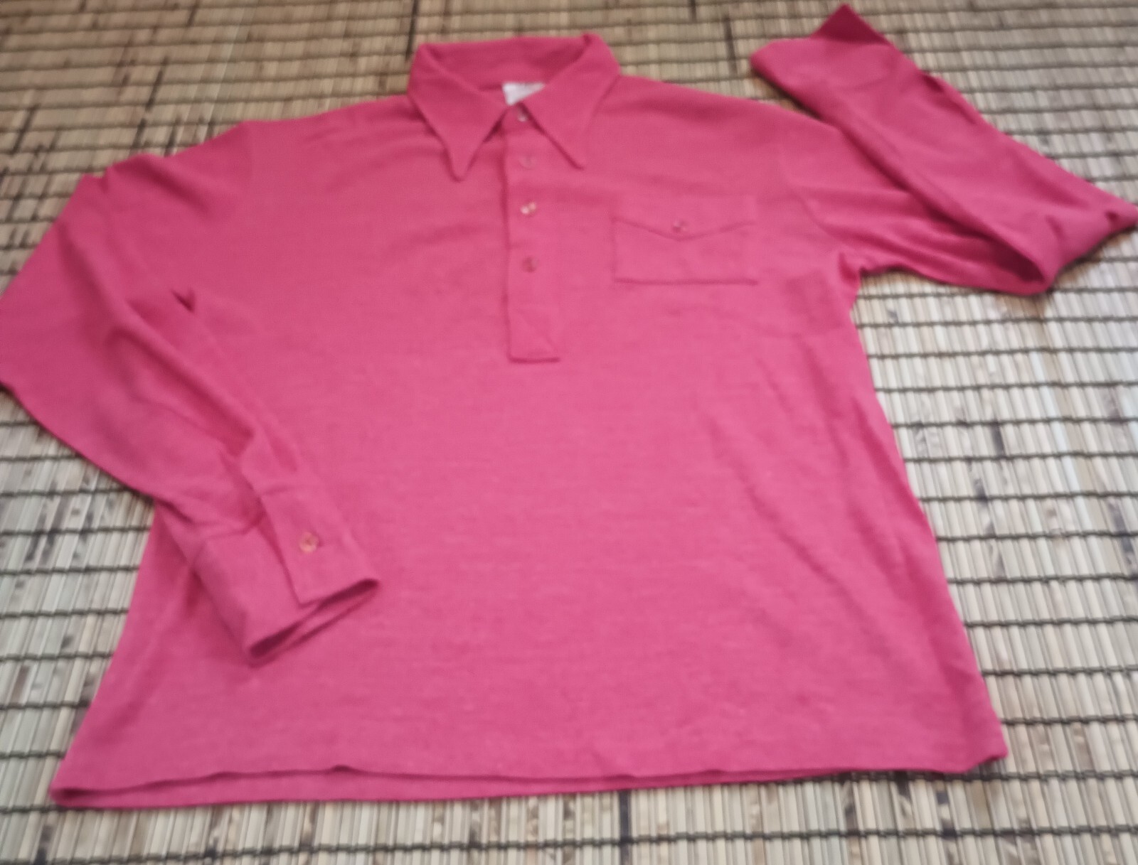 Vintage 70s Swedish Made Men's Long Sleeve Half Button Down Knit.Dagger Collar.