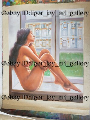 Woman after Bath Sitting On Window Boob Tit Waiting Her Boyfriend Naked Painting