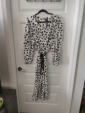 PrettyLittleThing White Black Dalmatian Print Long Sleeve Midi Dress Size 18 
