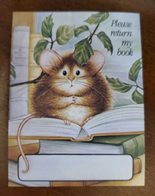 Vintage 1980's Antioch Bookplate, Darling mouse with a worried look on its face