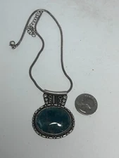 Vtg Green Gemstone Stone Pendant Silver Sterling N1331 35.4 grams Not Marked