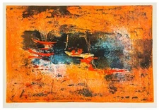 Signed Original LEBADANG ( aka HOI ) Color Lithograph "DOCKED BOATS", c.1970