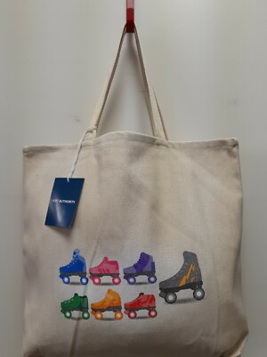 Roller Skate Tote Bag w/ Variety of 7 Colorful Skates Eco Friendly  New w/ Tags