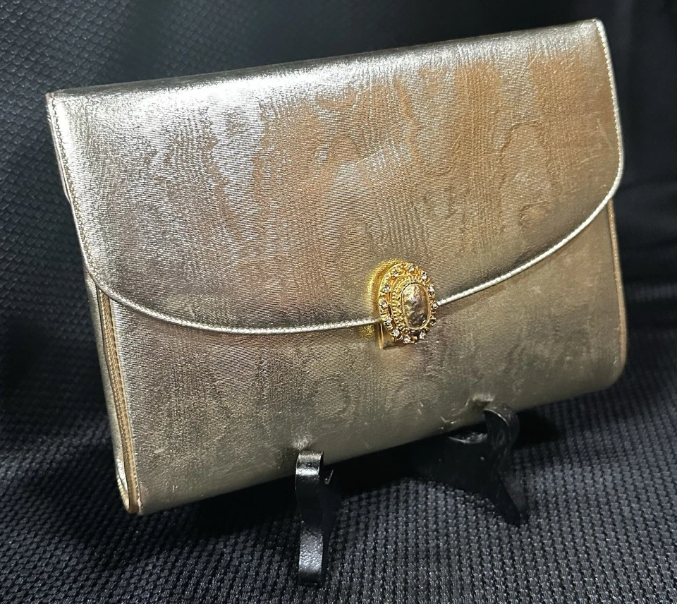 Vtg  Morle Metallic Gold Clutch With Original Mirror Saks Fifth Avenue MCM - Image 3 of 4