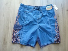 Vtg Y2K Old Navy Boardshorts Men L Flames Surf Swim Trunks Blue Cargo Pocket NWT