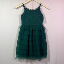 NWT Cat  Jack Girls Green Lace Tulle Tiered Ruffle Dress XS 4/5 Holiday Party