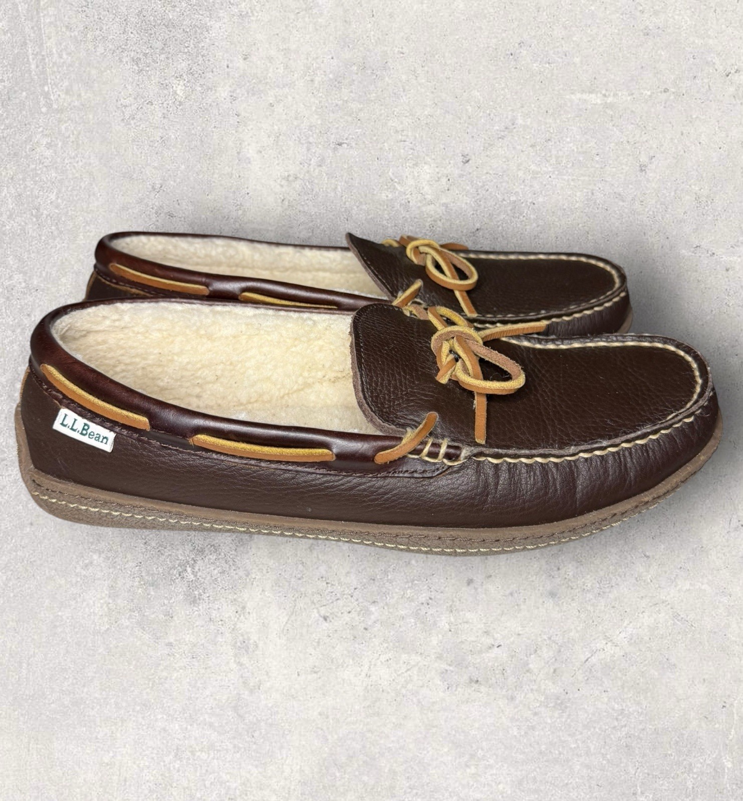 SAOLA Pantofole mocassino LL Bean in pelle marrone foderate in shearling suola in gomma uomo 9 M