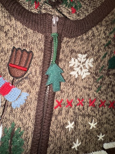 VTG Zip Front Ugly Christmas Sweater Womens Winter Snowman Santa Brown Large - Picture 3 of 9