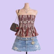 Vintage Y2K Wet Seal Red Paisley Strapless Tube  Top Women&rsquo;s S M Boho Chic Party