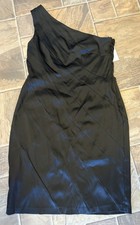 Calvin Klein Women's Sheath Little Black Dress 14 One Shoulder Ruched