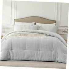 Light Grey Full Comforter Set - 3 Pieces Seersucker Lightweight Bedding