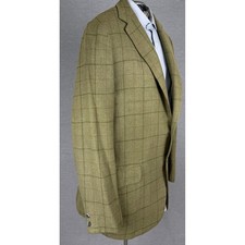 Vintage 60s Bespoke Olive Green Windowpane Wool Sport Coat 44 L