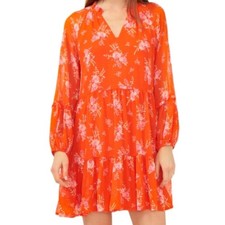 Vince Camuto Orange Pink Floral Tiered Dress Size M