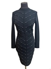 Chiara Forthi Black Bodycon Dress XS/S Studded Pencil Long Sleeve Evening Party