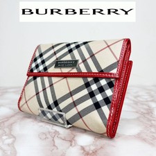 Burberry Bifold Wallet Nova Check Beige Red Leather Trim Near Mint gift
