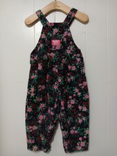 Vintage OSHKOSH 2T Floral All Over Print B'Gosh Corduroy Vestbak Overalls USA