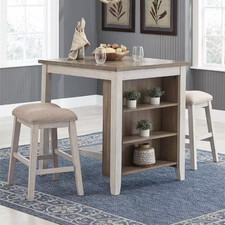 Skempton 3-Piece Rectangle White/Brown Wood Top Dining Room Set Seats 2