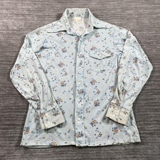 Vintage Kings Road Shirt Mens Medium Blue Floral Print Long Sleeve Sears 70s