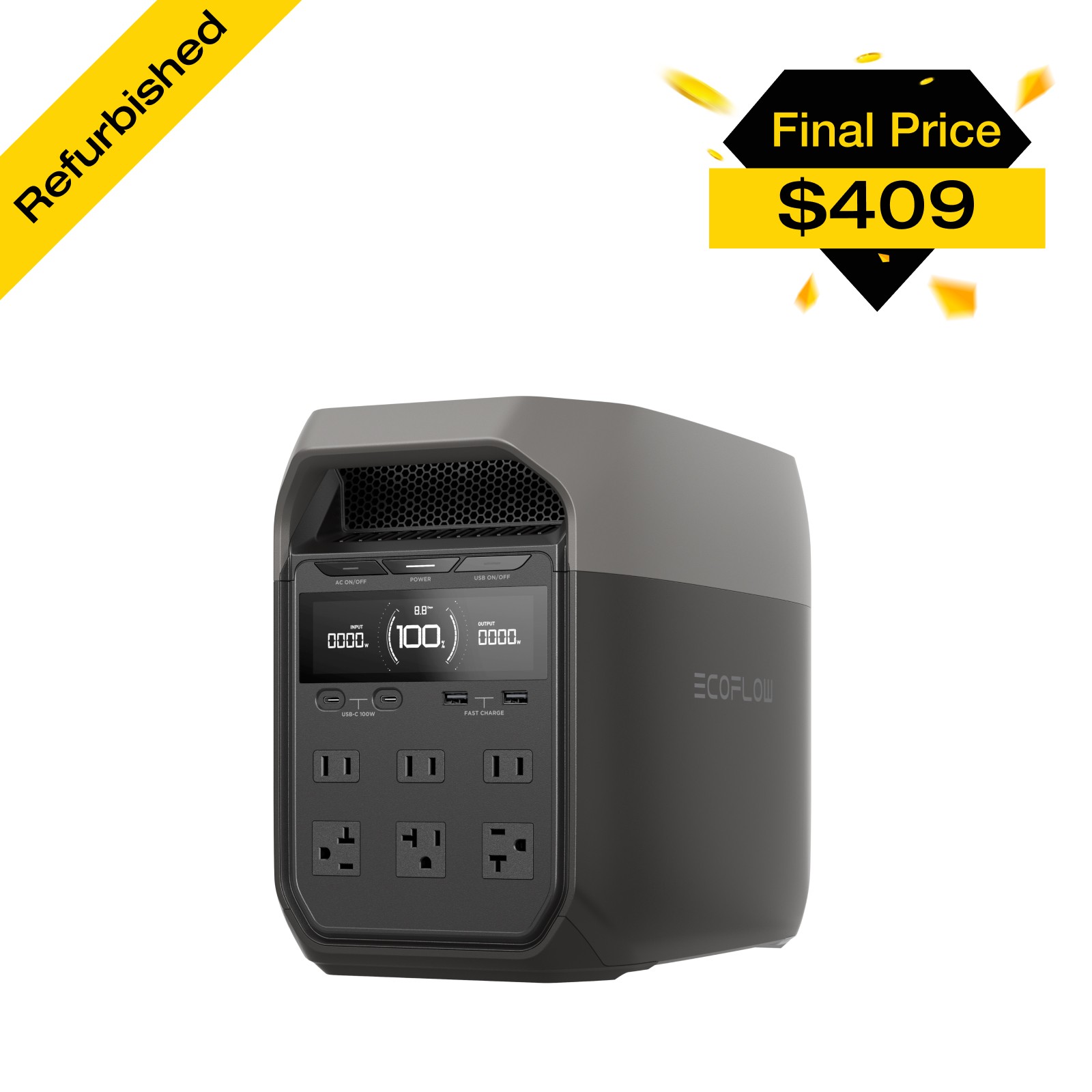 EcoFlow DELTA 3 1024Wh 1800W Portable Power Station LiFePO4 Battery Refurbished