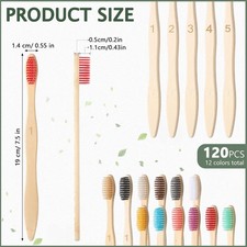 120 Pcs Bamboo Toothbrushes Bulk Soft Bristle 7.5 Inch 12 Colors Number 