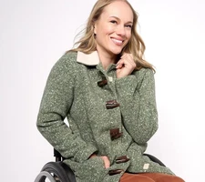 Denim & Co. Adaptive Heritage Fleece Bonded Jacket Olive XS New