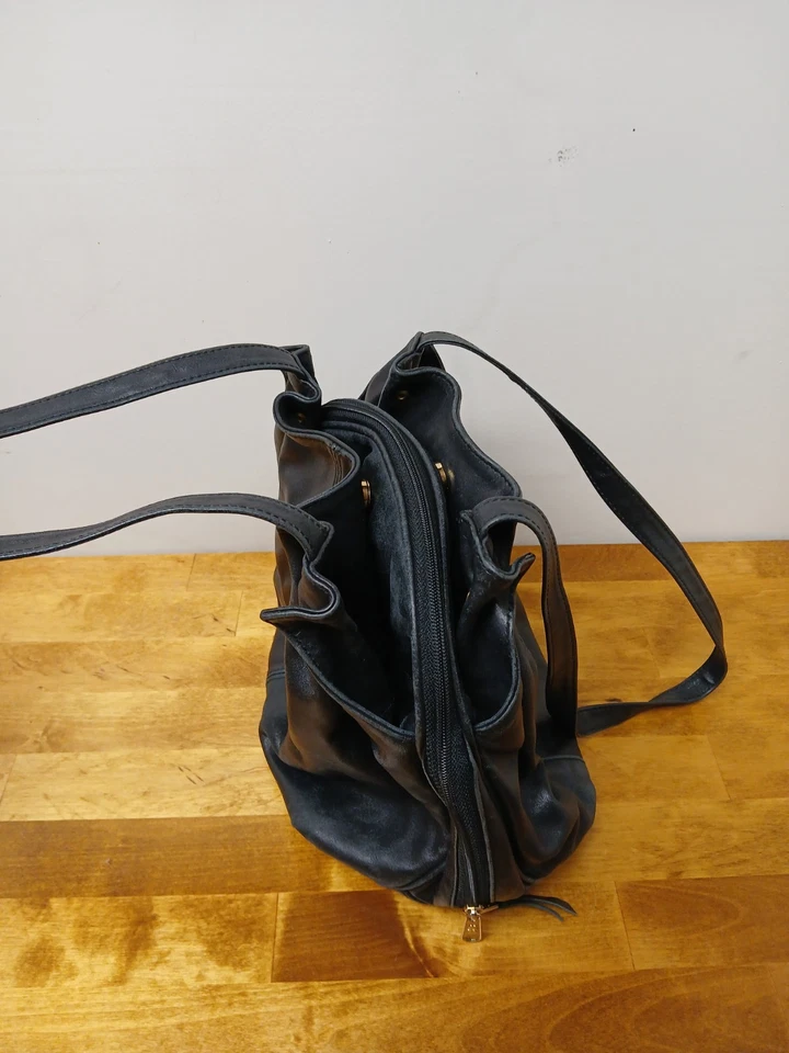 Vtg Genuine SAS Leather Shoulder Bag Metallic Gray Y2K Inspired USA Rare Find - Image 3 of 4