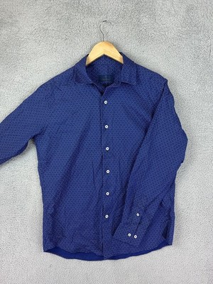 David Donahue Shirt Mens 16 M/L Blue Fusion Long Sleeve Button Down Micro Print