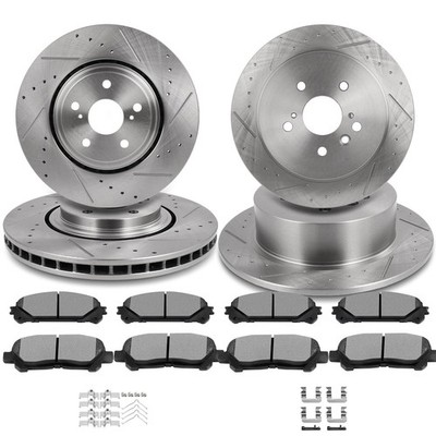 Front Rear Brake Ceramic Pads Rotors Fits Toyota For Highlander 2008 - 2013 2014