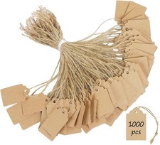 Uniclife 1000 Pcs Price Tags with String Attached Writable Brown 1 3/8 x 7/8