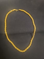 Vintage Thick Yellow Gold Tone Twisted Rope Chain Necklace Elegant Retro 18 in