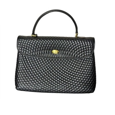 Vintage Bally Black Quilted Leather Handbag with Gold Detail