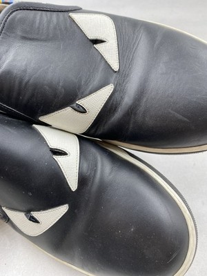 Fendi Black Leather Monster Eye Confetti Slip On Sneaker M 9  display picture 2