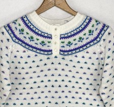Vtg Northern Isles Fair Isle Sweater Womens Large Fits As SMALL Spring Flowers