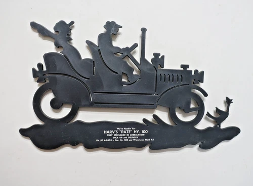 Vintage THICK PLASTIC STENCIL AD for HARV'S "PATE" GAS STATION - Massachusetts