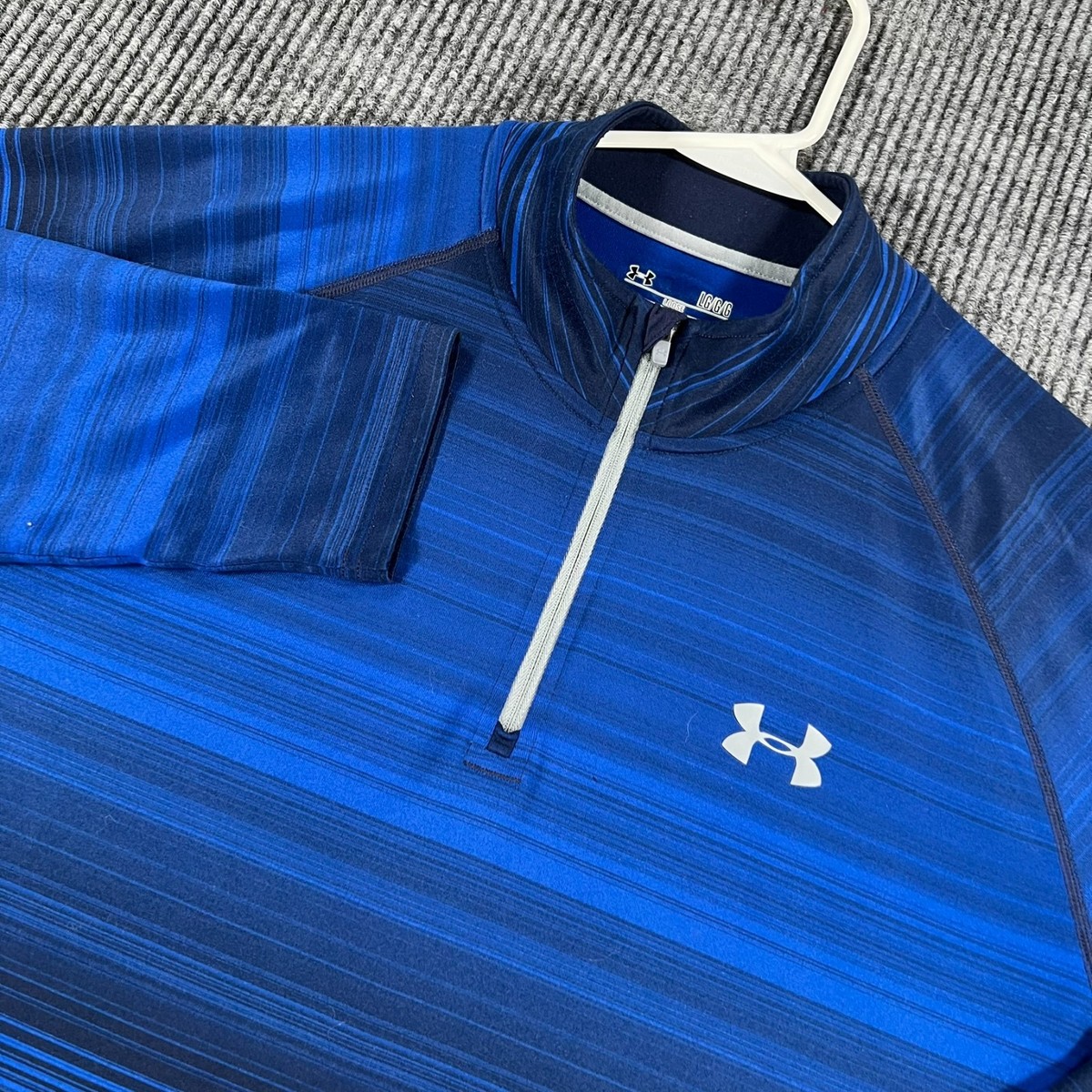 Under Armour Pullover Shirt Mens Large Blue Striped Long Sleeve 1