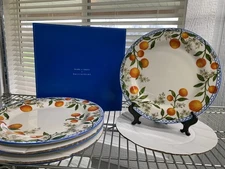 Pottery Barn Mark Sikes Valencia Vine Blue Orange White Dinner Plates S/4 #A199