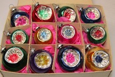 Lot VTG Glass Feather Tree 20mm Indent STAR Mini BALL Christmas Ornament Japan